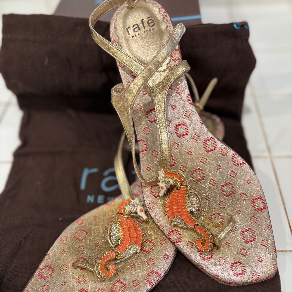 Designer Sandals with Seahorse Motif - Coral